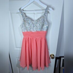 Sequin Dance Prom Party Dress coral pink size 4